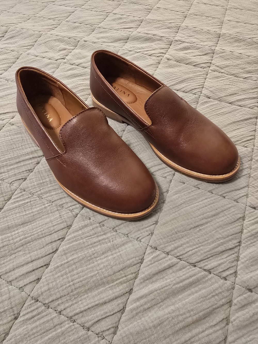 Patina Brown Leather Slip-On Loafers